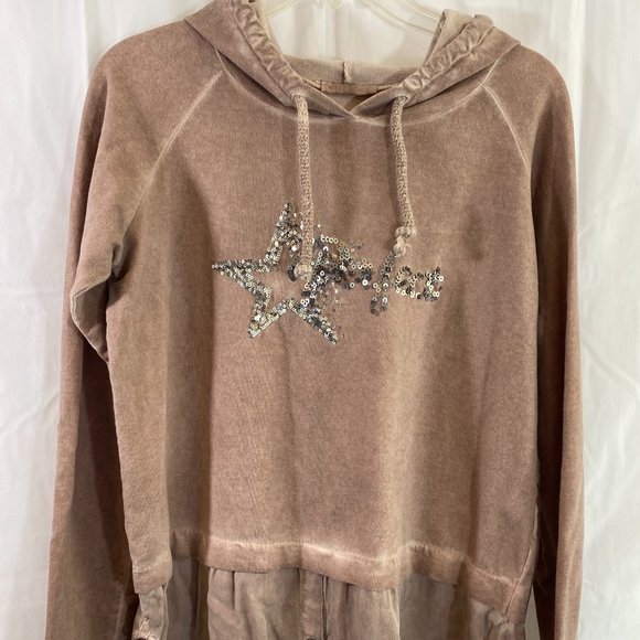 Made in Italy Light Brown Sequined Long Sleeve Hoodie Top NWOT Size Large - Picture 11 of 15